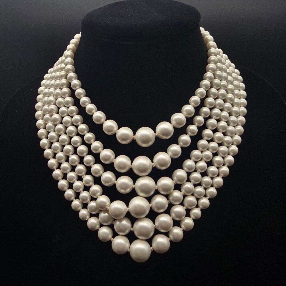 Vintage Japan Faux Pearl Beaded Layered Necklace Costume Jewelry